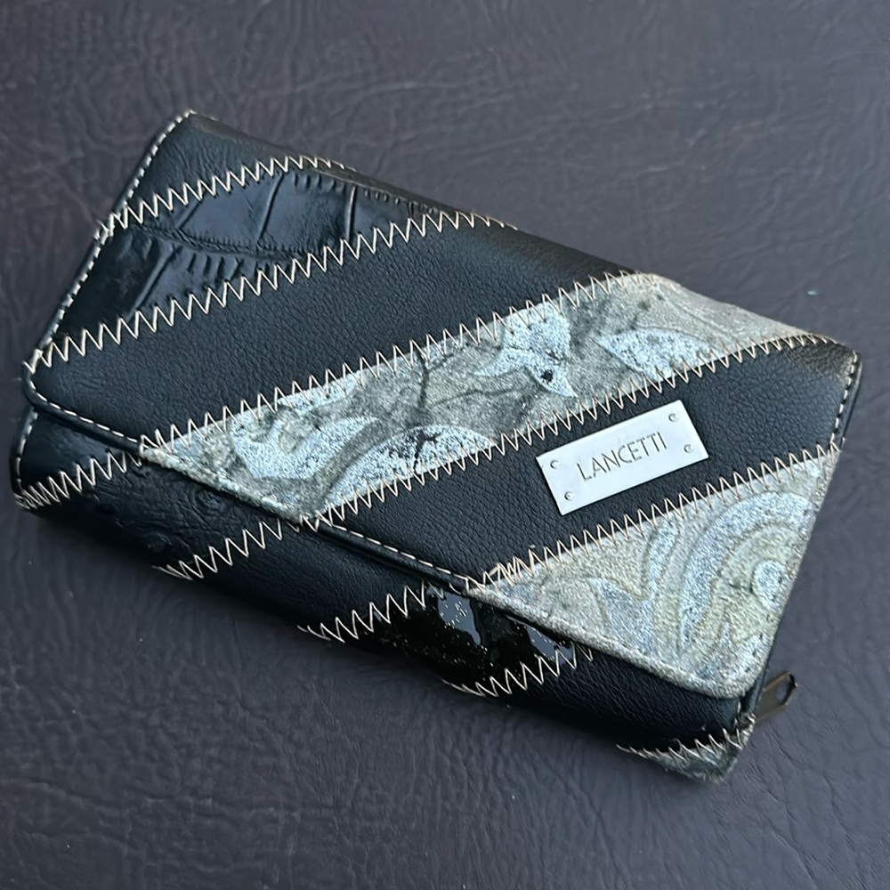 🖤🩶🖤Lancetti NWOT wallet purse leather whip stitch black grey